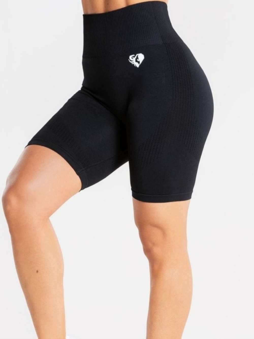 NWOT Womens Best Seamless Black Biker Shorts High Waisted Gym Size L - Picture 2 of 4